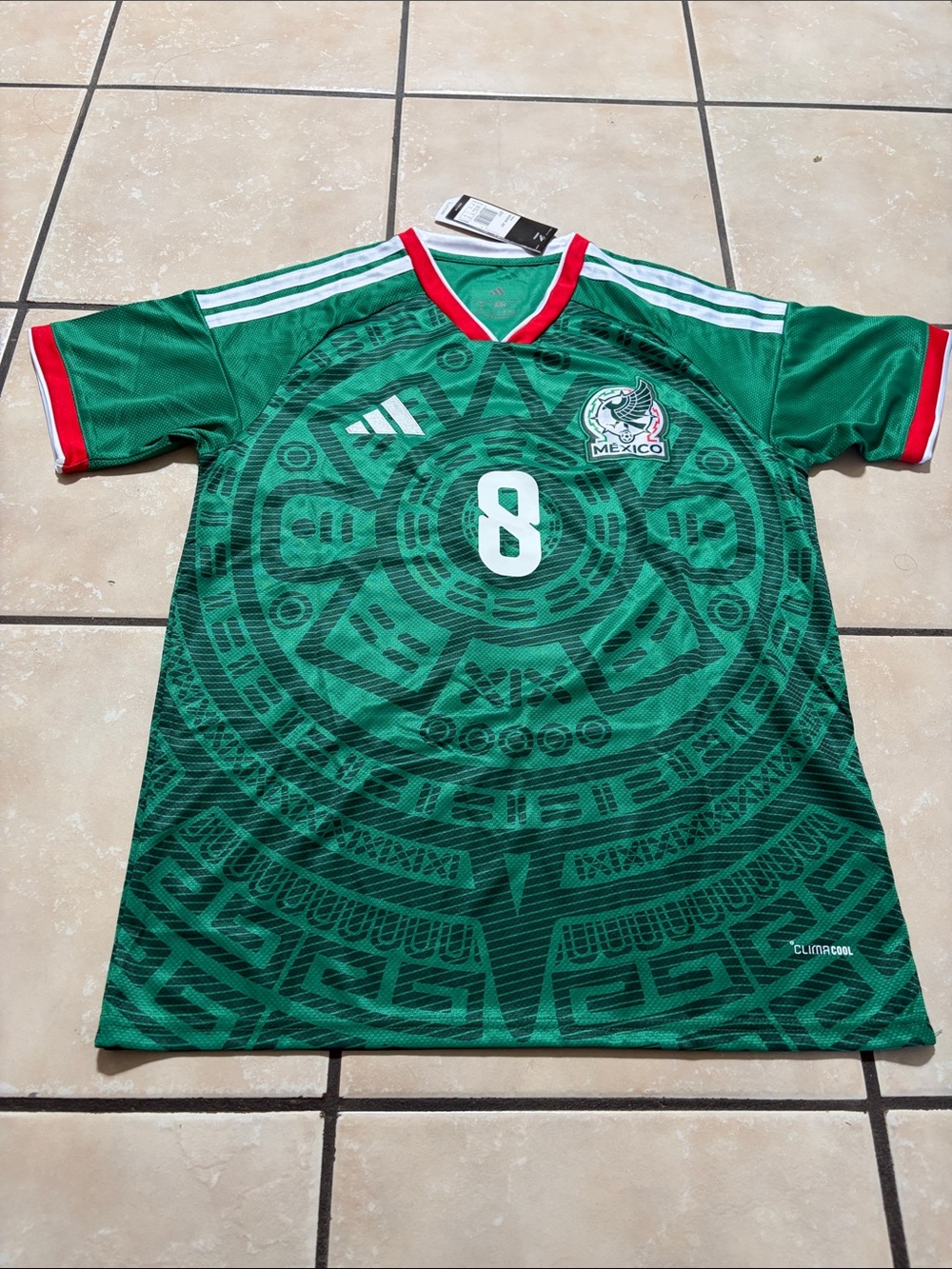 adidas Mexico Green #8 Soccer Jersey with Aztec Print